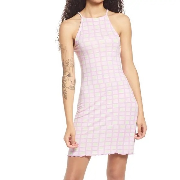 BP. Print Knit Purple Tulip Tic Tac Check Minidress, Size XS, NWT - Picture 6 of 10